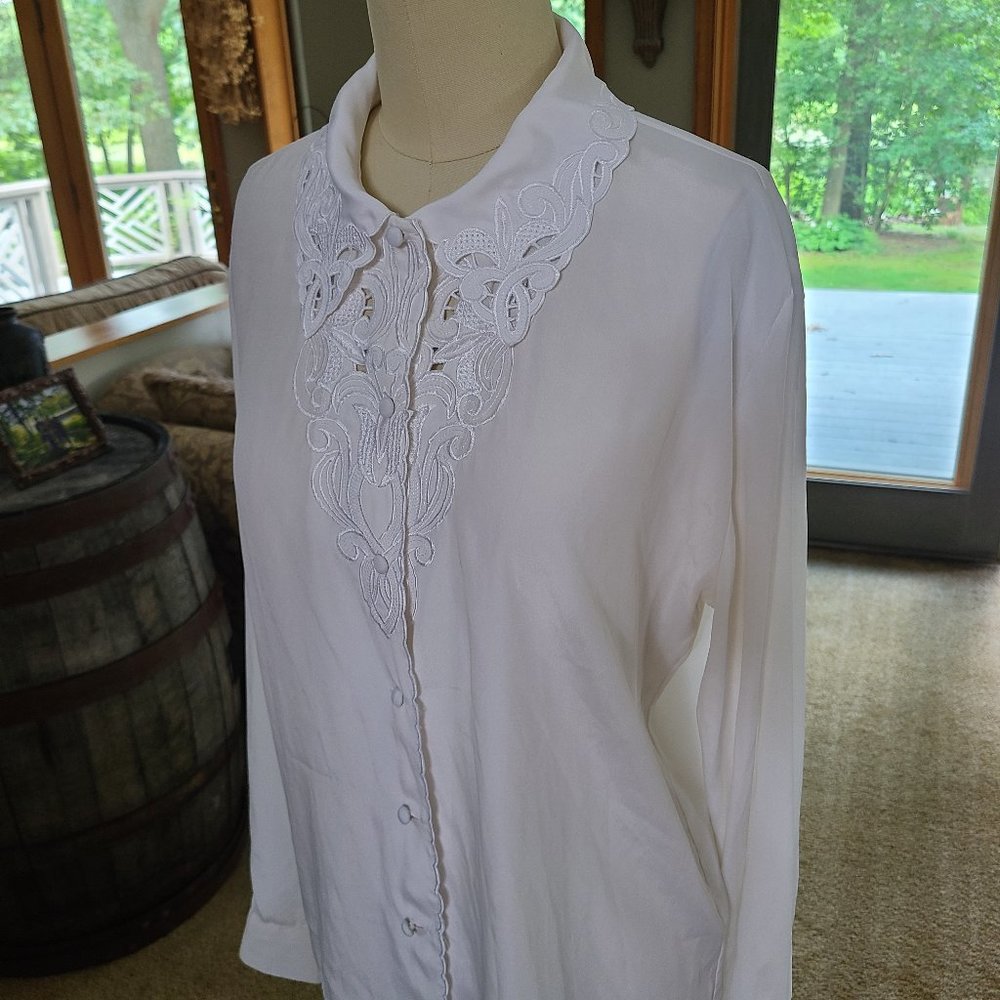 White Button Down Embroidered Collared Shirt - image 1